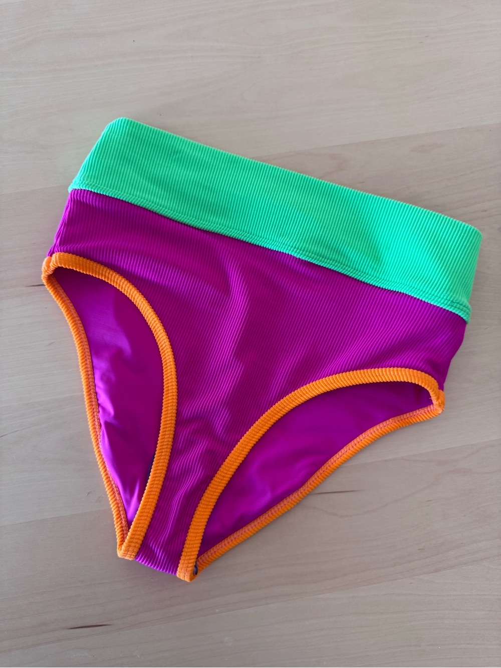 BeachRiot Colorblock High-Waist Bikini Bottoms - Fuchsia, Lime & Orange Trim